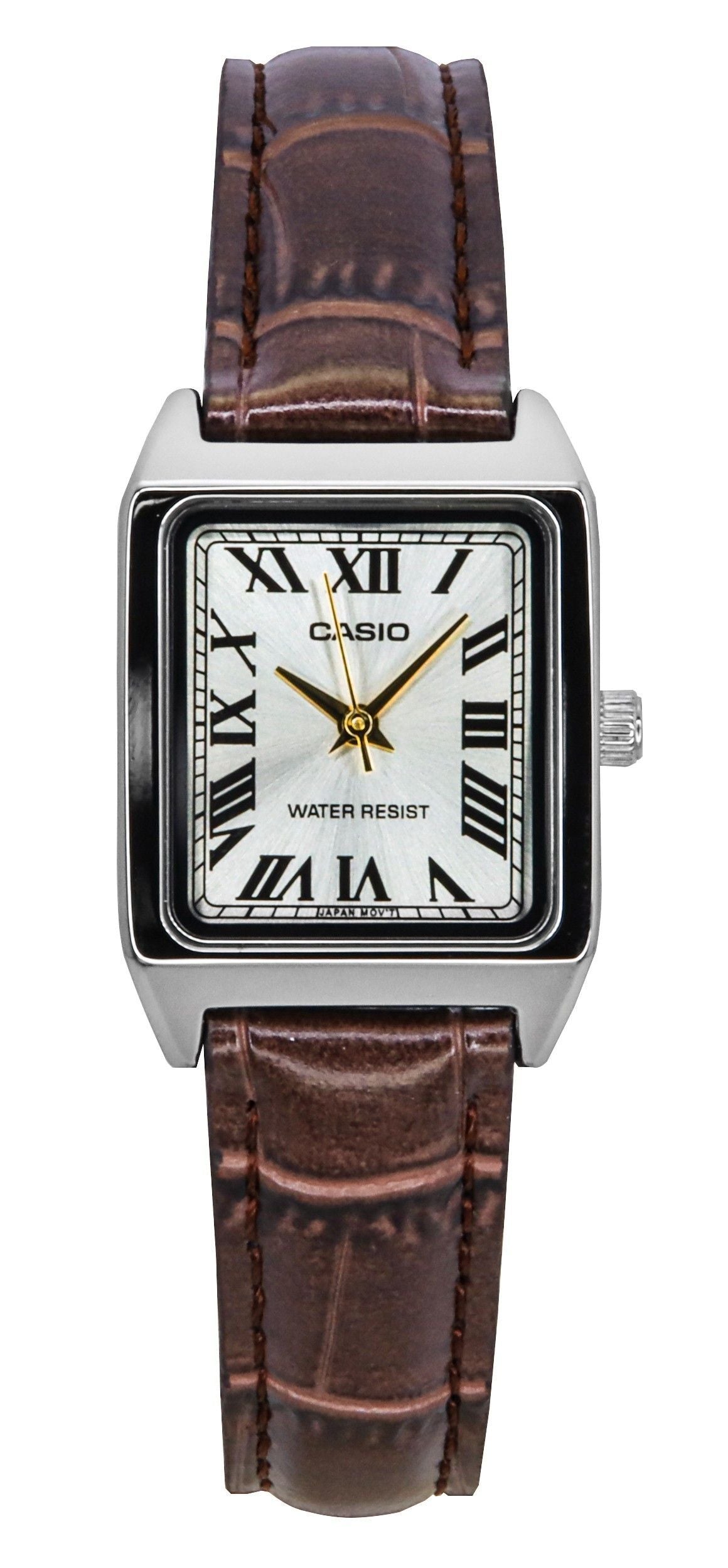 Casio Standard Analog Leather Strap Silver Dial Quartz Wo. A brand-new Casio Standard watch featuring a Silver dial and a Leather strap. Side view.