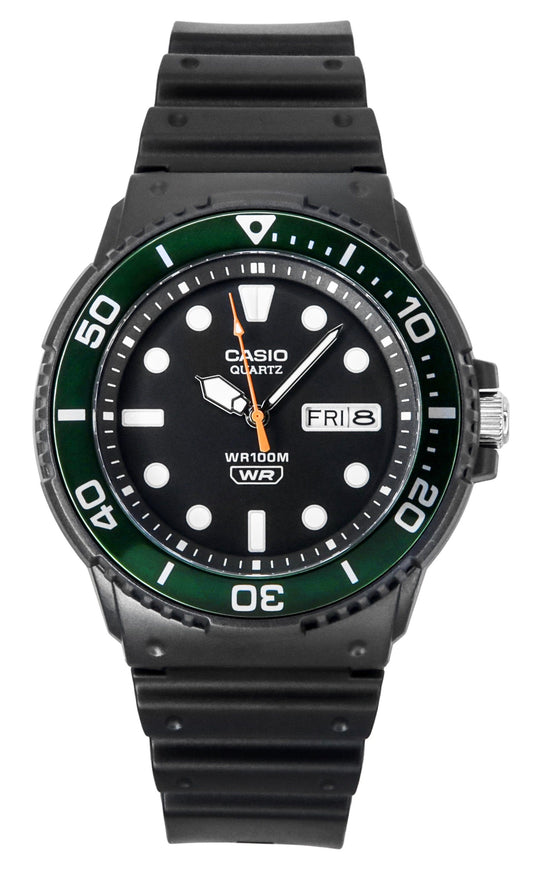 Casio Standard Analog Resin Strap Black Dial Quartz 100M. A brand-new Casio Standard watch featuring a Black dial. Front view.