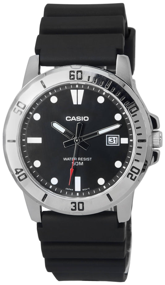 Casio Standard Analog Resin Strap Black Dial Quartz. A brand-new Casio Standard watch featuring a Black dial. Side view.
