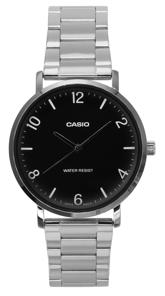 Casio Standard Analog Stainless Steel Black Dial Quartz. A brand-new Casio Standard watch featuring a Black dial and a Stainless steel strap. Side view.