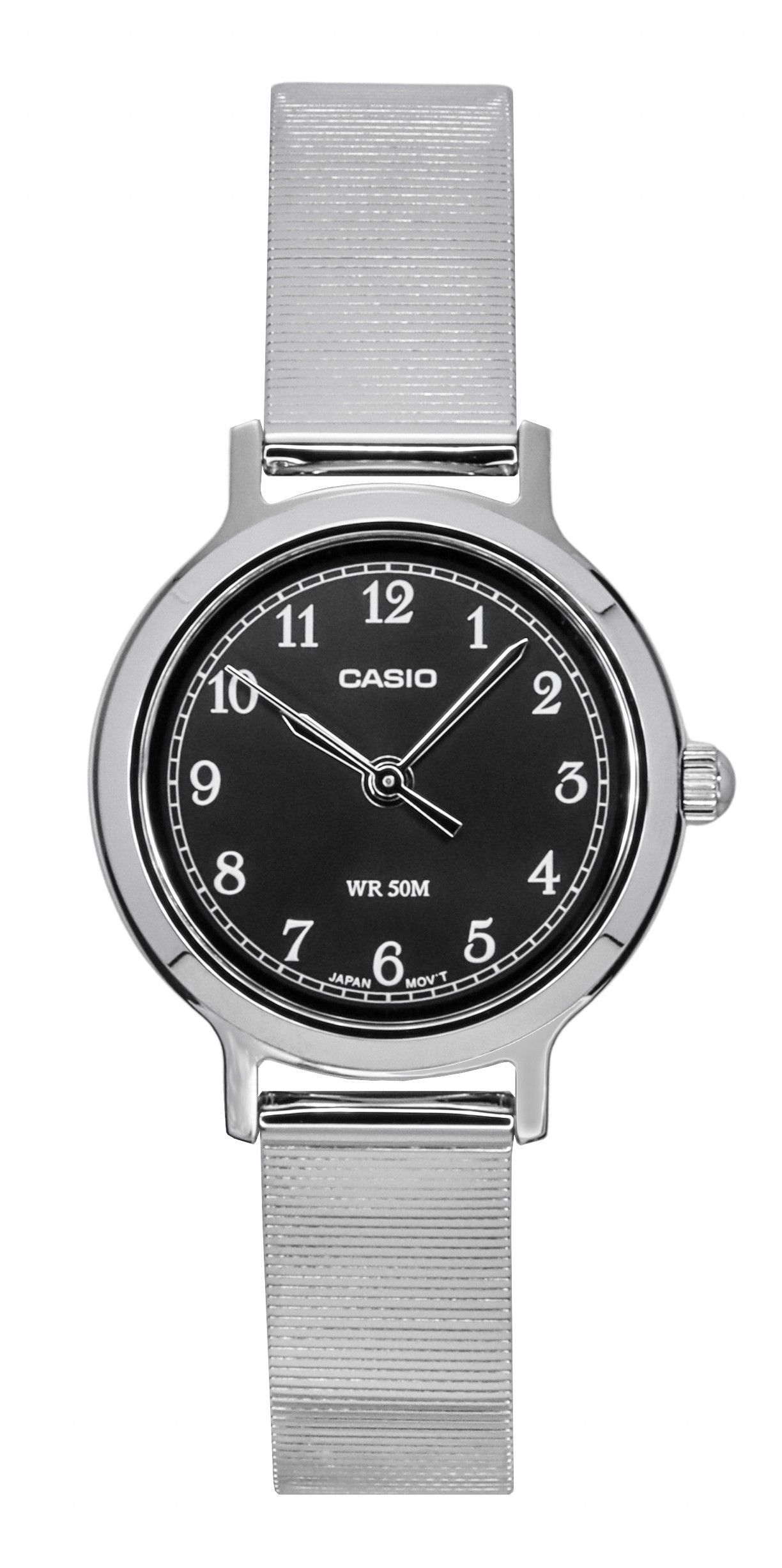 Casio Standard Analog Stainless Steel Black Dial Quartz Wo. A brand-new Casio Standard watch featuring a Black dial and a Stainless steel strap. Side view.