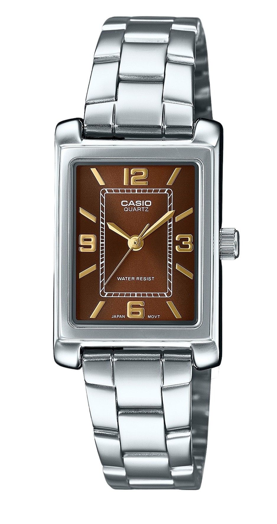 Casio Standard Analog Stainless Steel Brown Dial Quartz Wo. A brand-new Casio Standard watch featuring a Stainless steel strap. Front view.