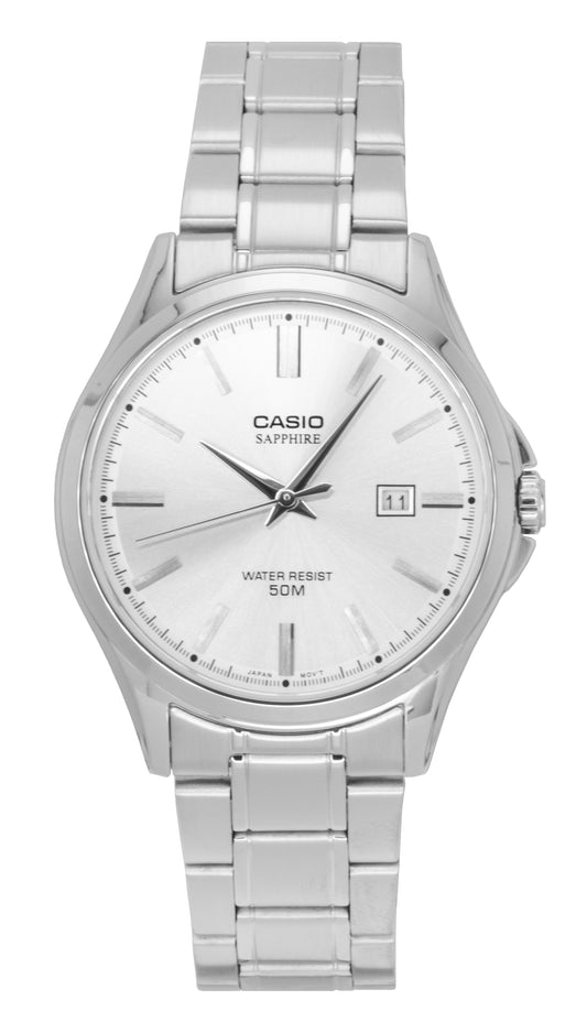 Casio Standard Analog Stainless Steel Silver Dial Quartz. A brand-new Casio Standard watch featuring a Silver dial and a Stainless steel strap. Front view.