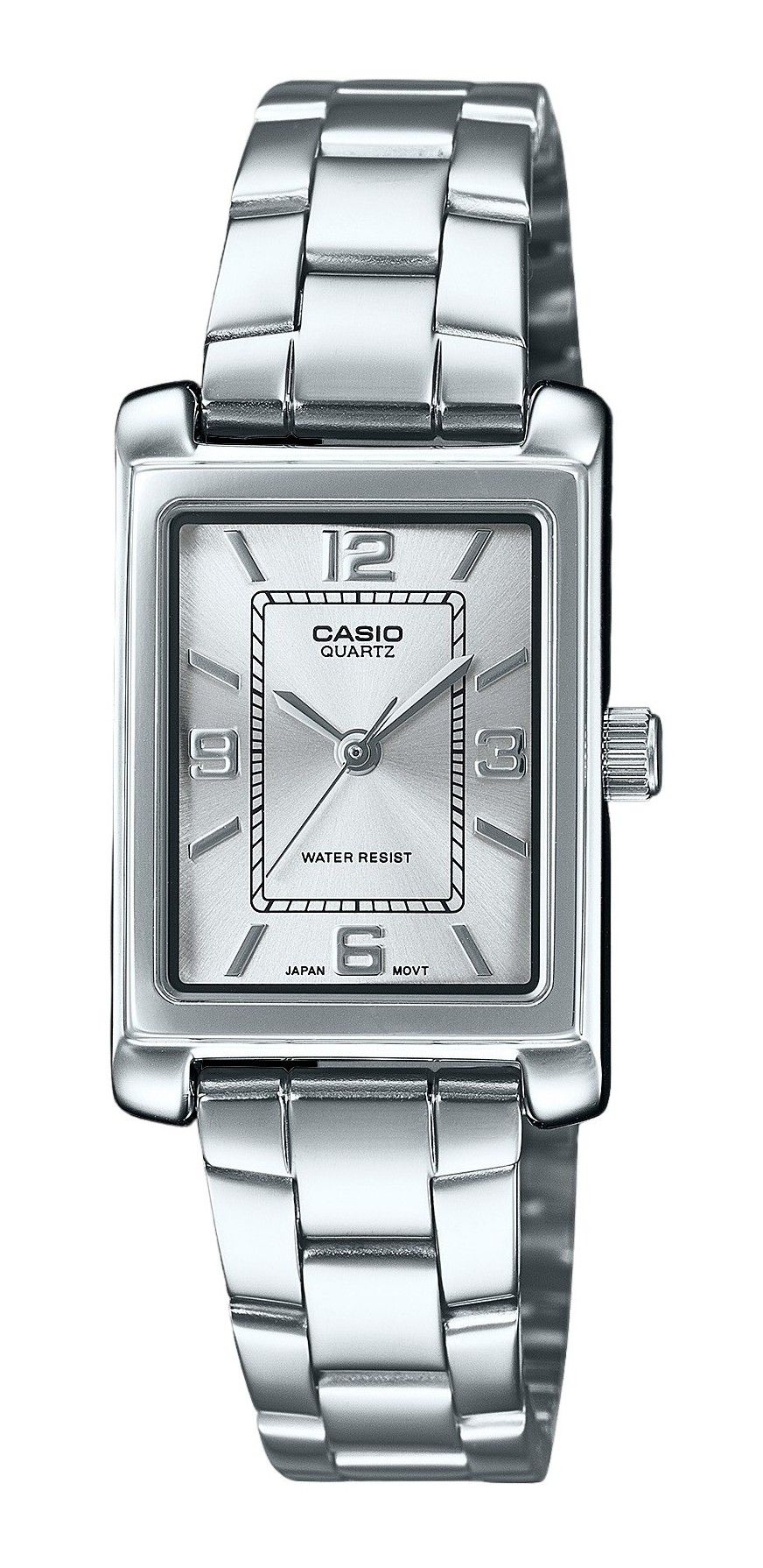 Casio Standard Analog Stainless Steel Silver Dial Quartz Wo. A brand-new Casio Standard watch featuring a Silver dial and a Stainless steel strap. Angled view.