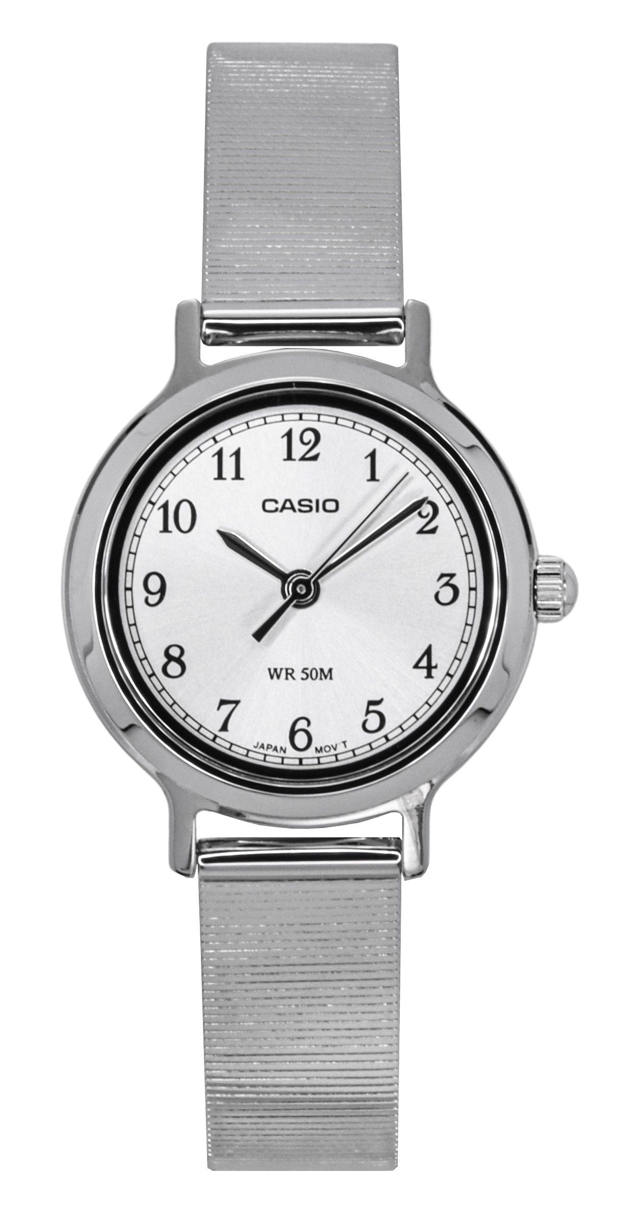 Casio Standard Analog Stainless Steel Silver Dial Quartz Wo. A brand-new Casio Standard watch featuring a Silver dial and a Stainless steel strap. Side view.