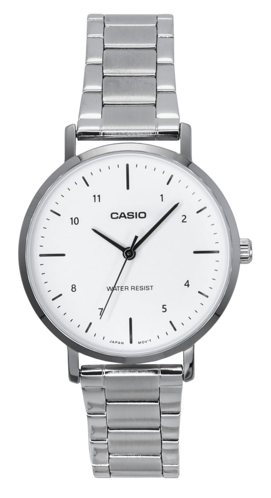Casio Standard Analog Stainless Steel White Dial Quartz Wo. A brand-new Casio Standard watch featuring a White dial and a Stainless steel strap. Side view.