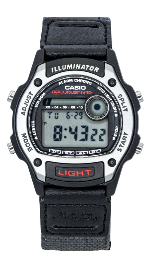 Casio Standard Digital Leather And Cloth Strap Quartz. A brand-new Casio Standard watch featuring a Leather strap. Angled view.