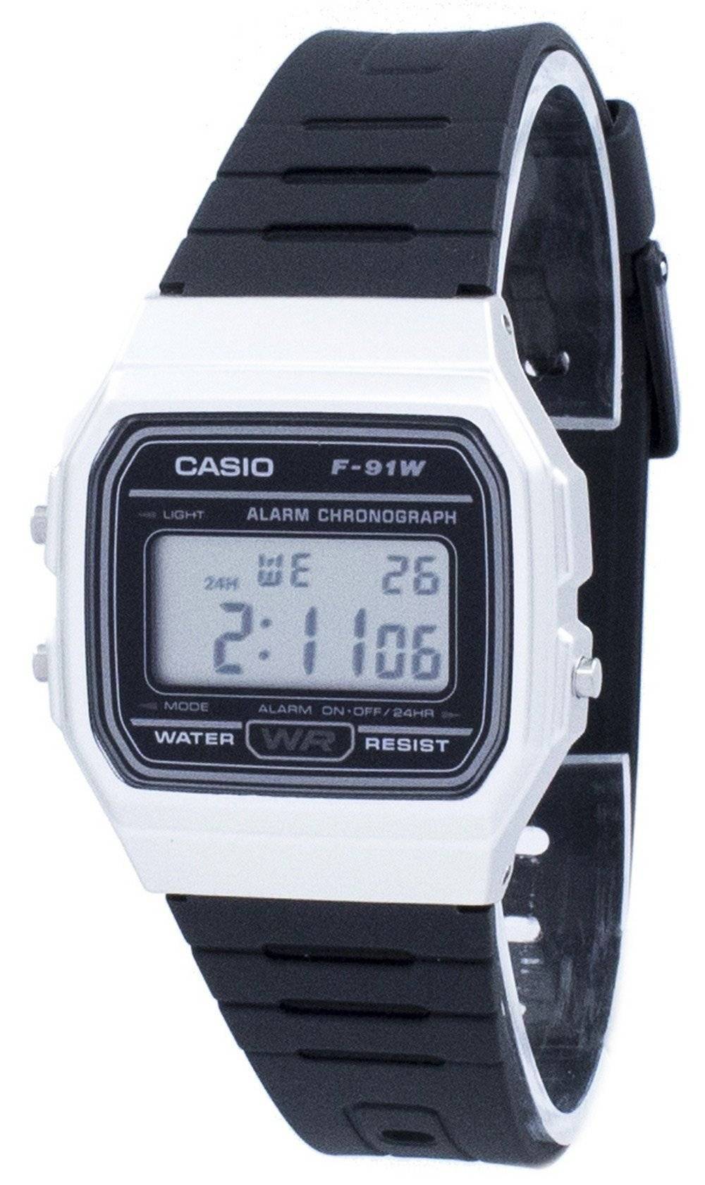 Casio Vintage Chronograph Alarm Digital F91WM-7A. A brand-new Casio Vintage watch. Side view.