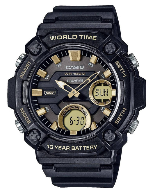 Casio Youth Analog Digital Resin Black Dial Quartz. A brand-new Casio Youth watch featuring a Black dial. Side view.
