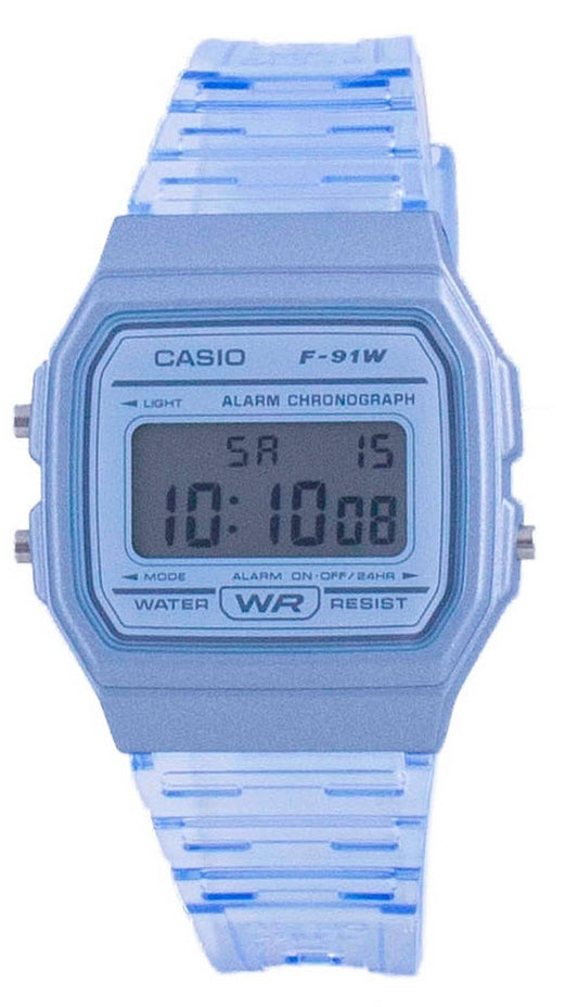 Casio Youth Blue Resin Digital F91WS-2 Stainless Steel. A brand-new Casio Youth watch. Front view.