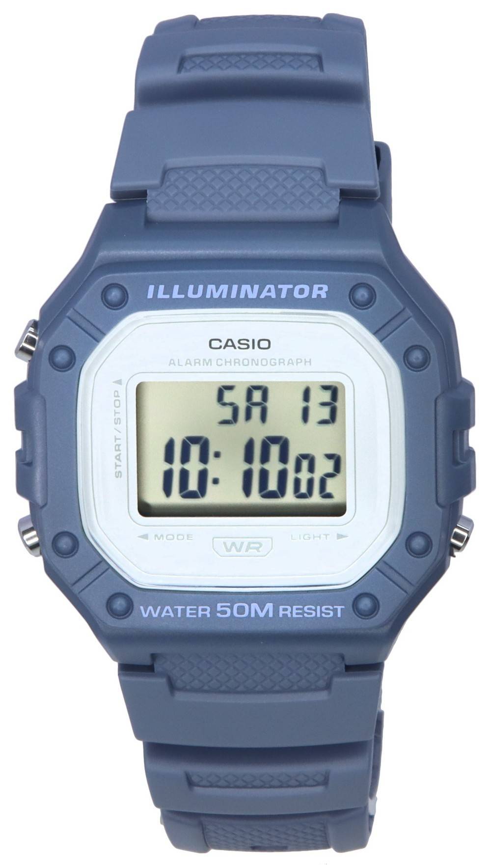 Casio Youth Digital Grey Dial Quartz W218HC-2. A brand-new Casio Youth watch featuring a Grey dial. Angled view.