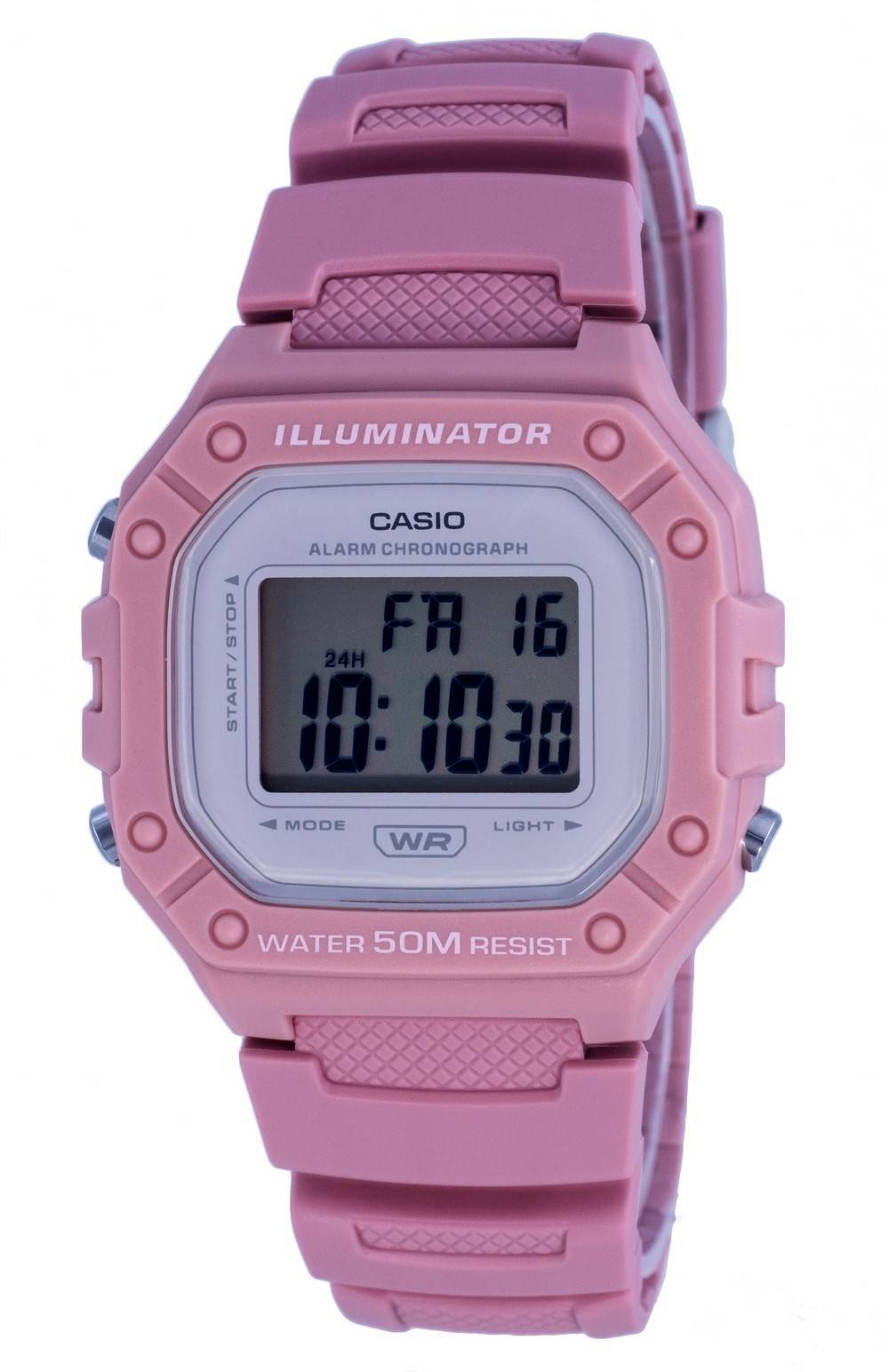 Casio Youth Digital Resin Quartz W218HC-4 Wo Water Resistant. A brand-new Casio Youth watch. Angled view.