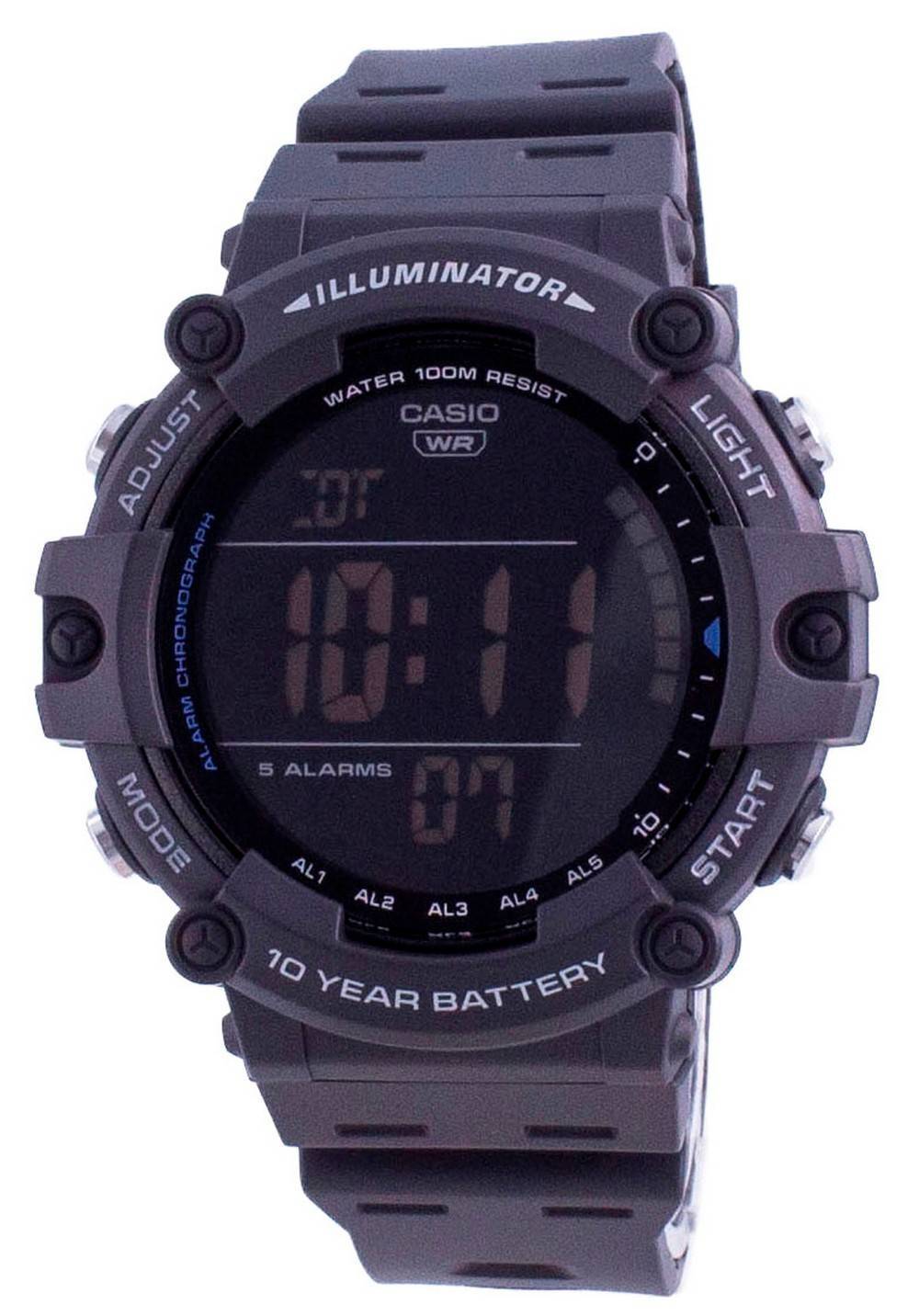 Casio Youth Illuminator Digital AE1500WH-8B 100M. A brand-new Casio Youth watch. Angled view.