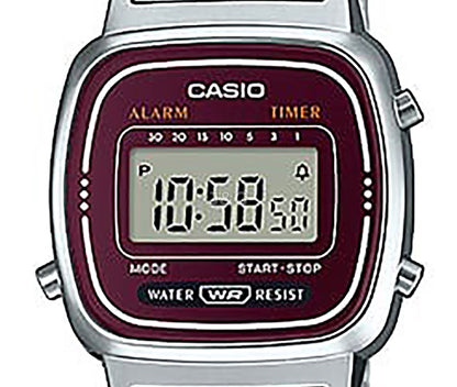 Casio Alarm Black Stainless steel Female LA-670WA-4D. A brand-new Casio watch featuring a Black dial and a Stainless steel strap. Front view. - view 2