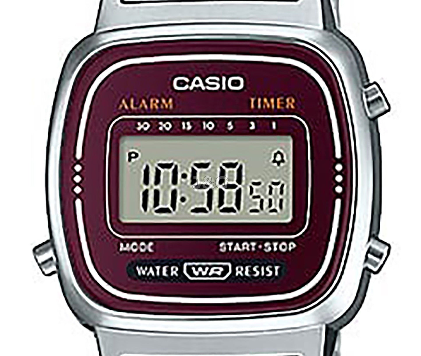 Casio Alarm Black Stainless steel Female LA-670WA-4D. A brand-new Casio watch featuring a Black dial and a Stainless steel strap. Front view. - view 4