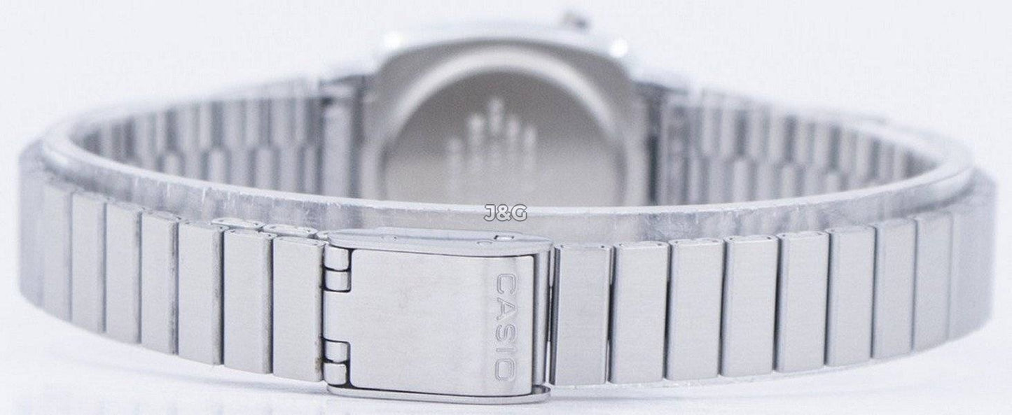 Casio Alarm Black Stainless steel Female LA-670WA-4D. A brand-new Casio watch featuring a Black dial and a Stainless steel strap. Front view. - view 5