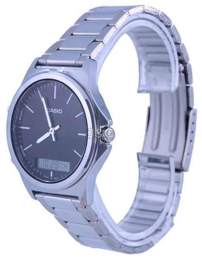 Casio Alarm Black Stainless steel Male MTP-VC01D-1E. A brand-new Casio watch featuring a Black dial and a Stainless steel strap. Front view. - view 2