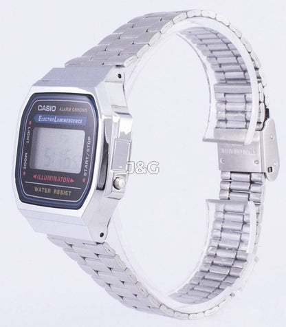Casio Alarm White Stainless steel Male A168WA-1WDF. A brand-new Casio watch featuring a White dial and a Stainless steel strap. Front view. - view 3