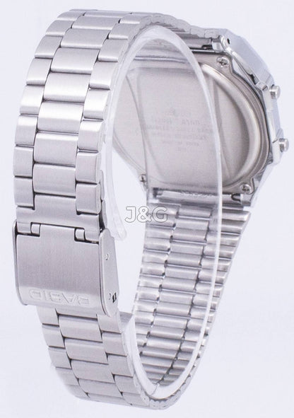 Casio Alarm White Stainless steel Male A168WA-1WDF. A brand-new Casio watch featuring a White dial and a Stainless steel strap. Front view. - view 4