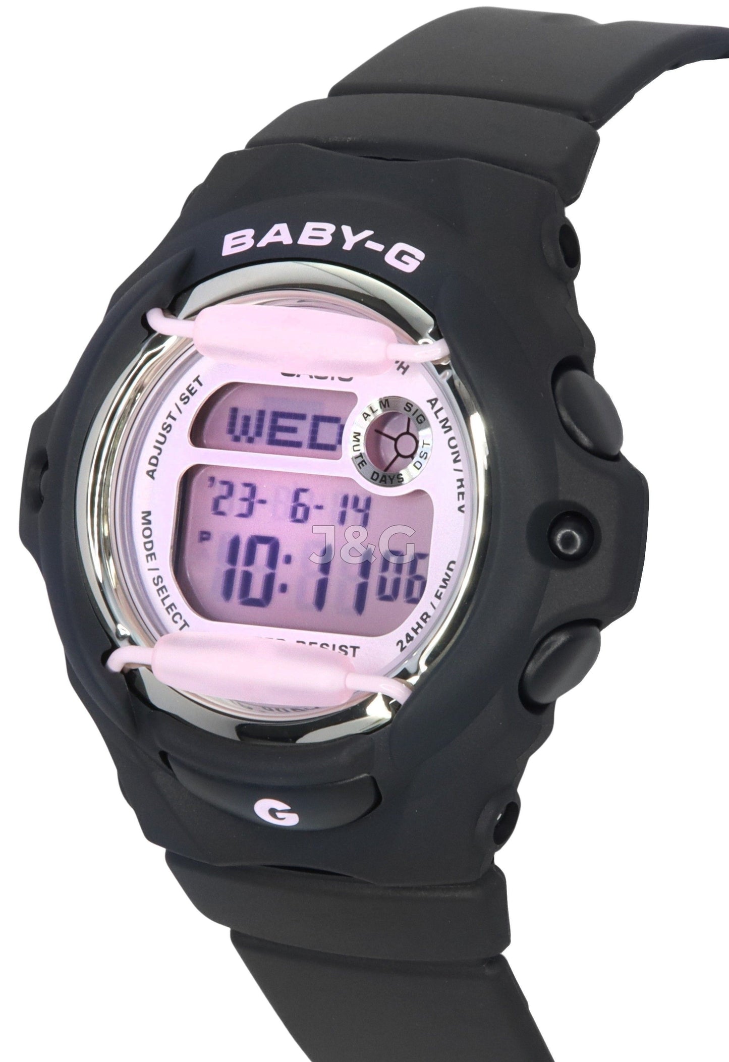 Casio Baby-G Alarm Pink Female BG-169U-1C. A brand-new Casio Baby-G watch featuring a Pink dial. Front view. - view 3