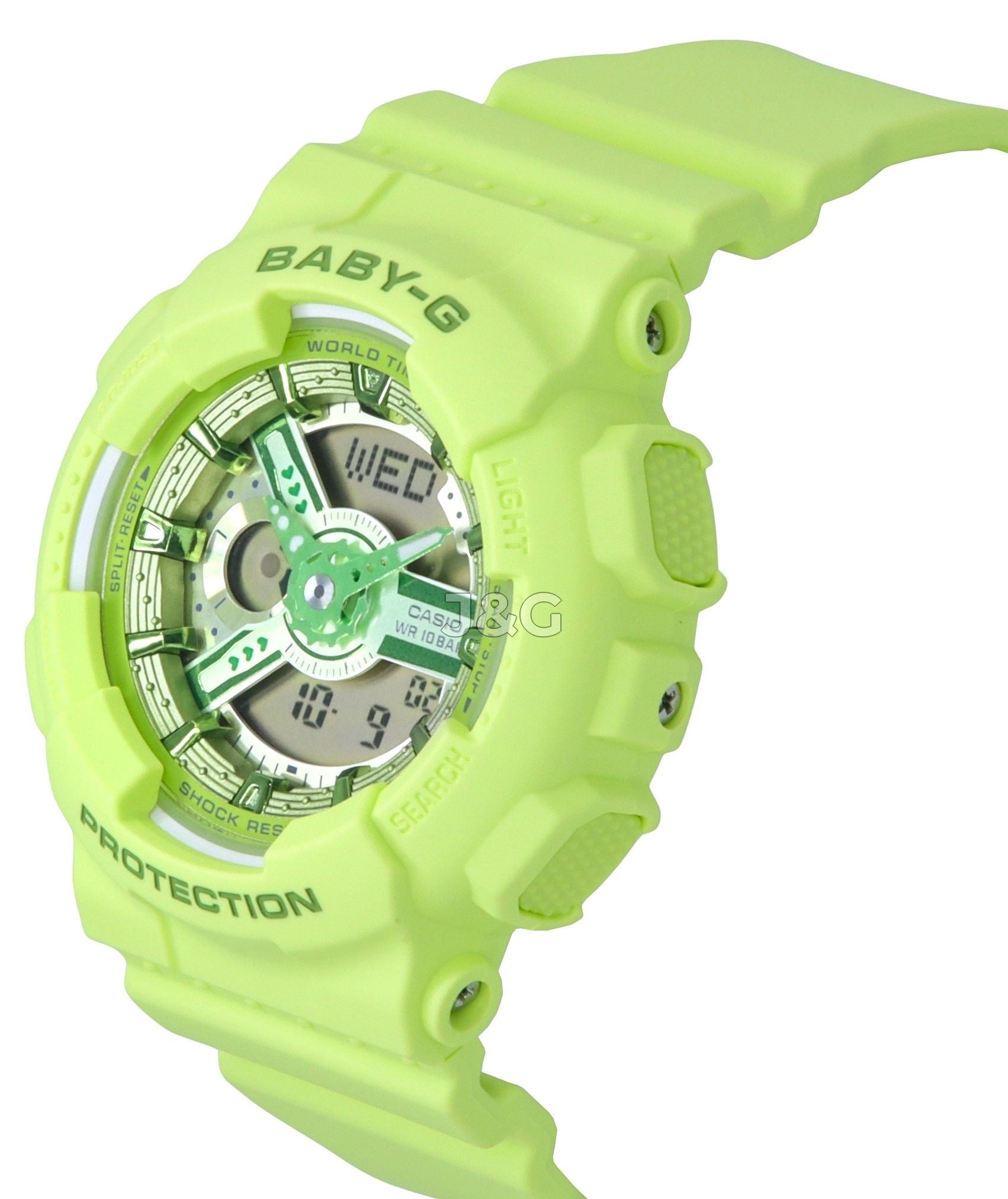Casio Baby-G Quartz movement Green Female BA-110YK-3A. A brand-new Casio Baby-G watch featuring a Green dial. Front view. - view 4