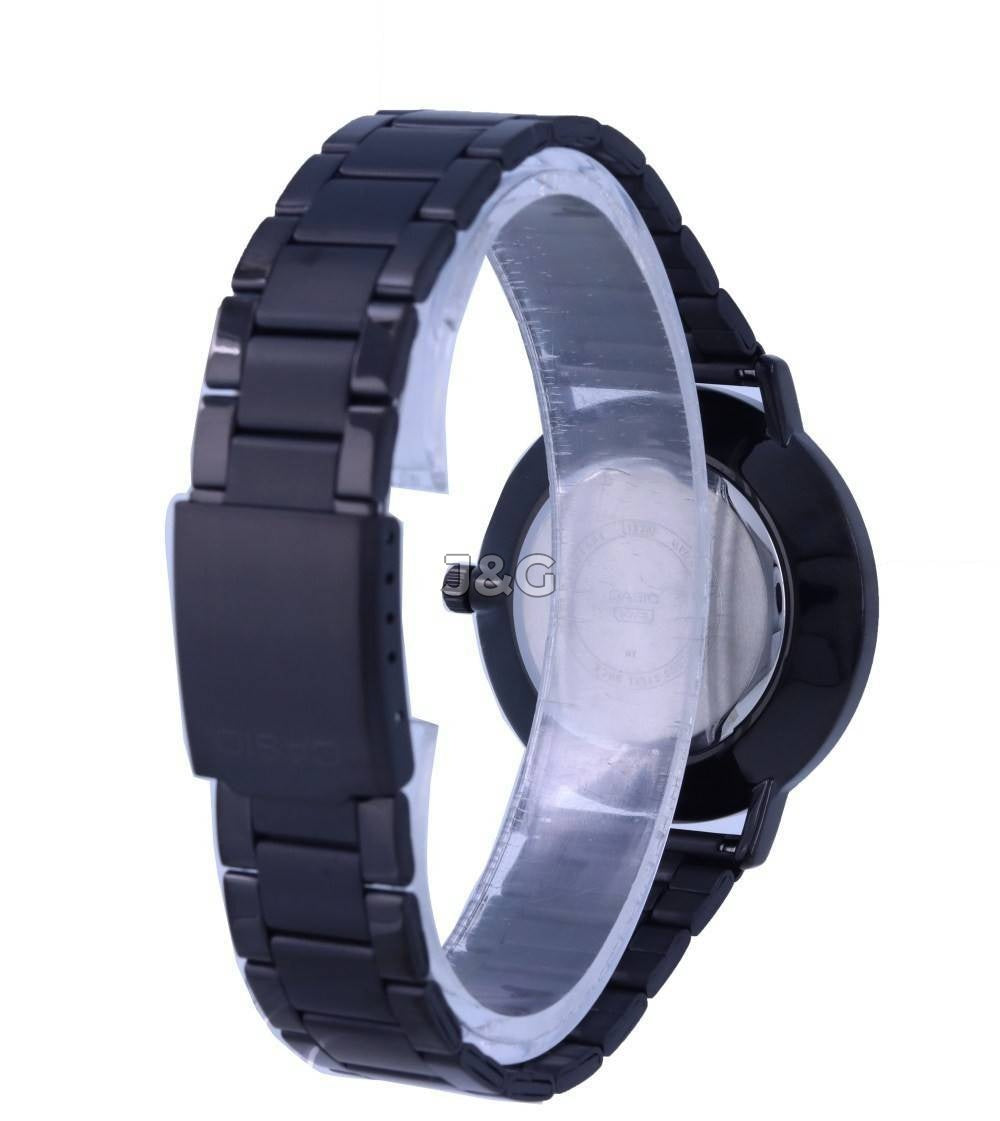 Casio Deployment clasp Black Stainless steel Male MTP-VT01B-1B. A brand-new Casio watch featuring a Black dial and a Stainless steel strap. Front view. - view 3