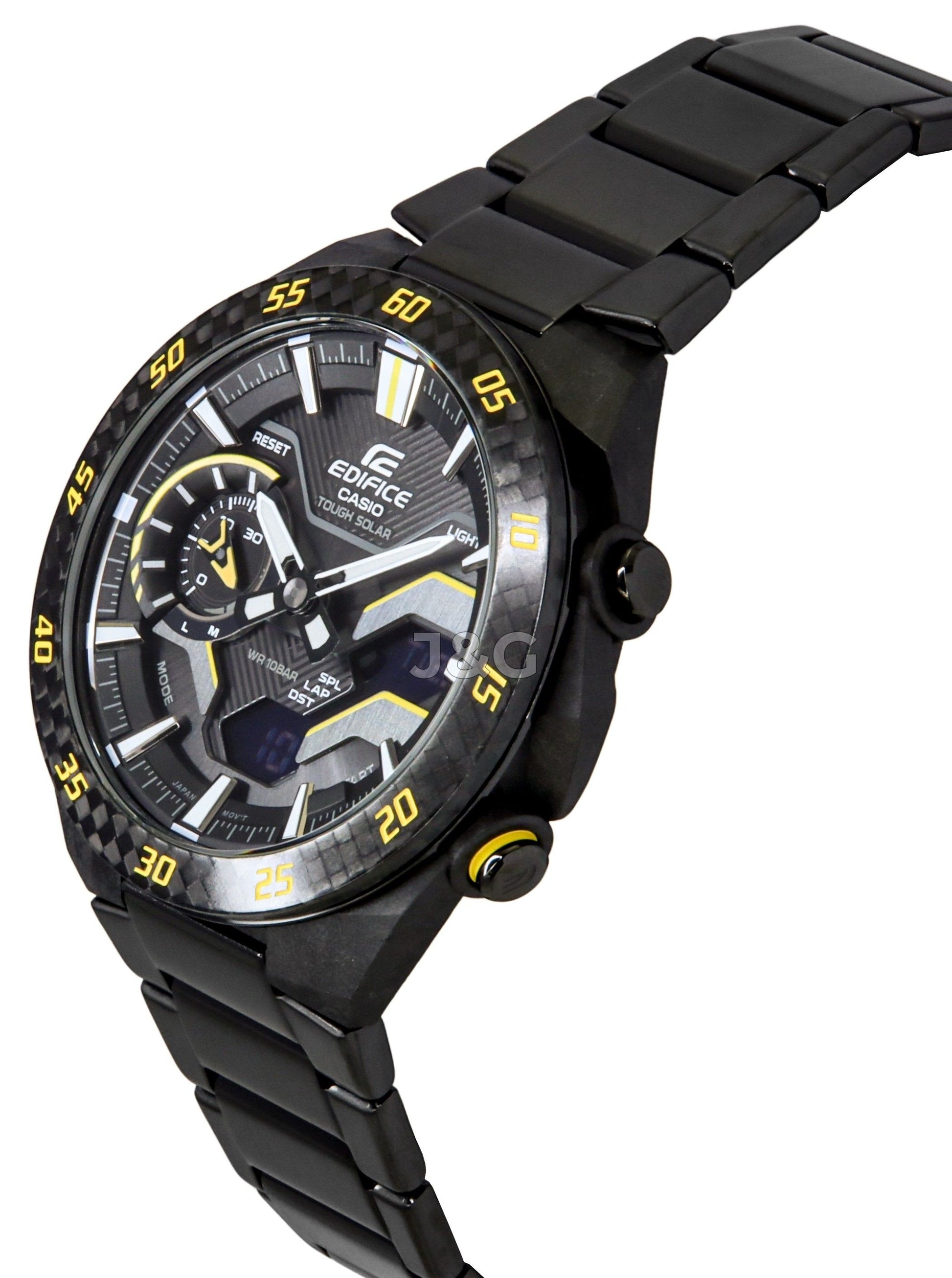 Casio Edifice Alarm Black Stainless steel Male ECB-2200RC-1A9. A brand-new Casio Edifice watch featuring a Black dial and a Stainless steel strap. Side view. - view 4
