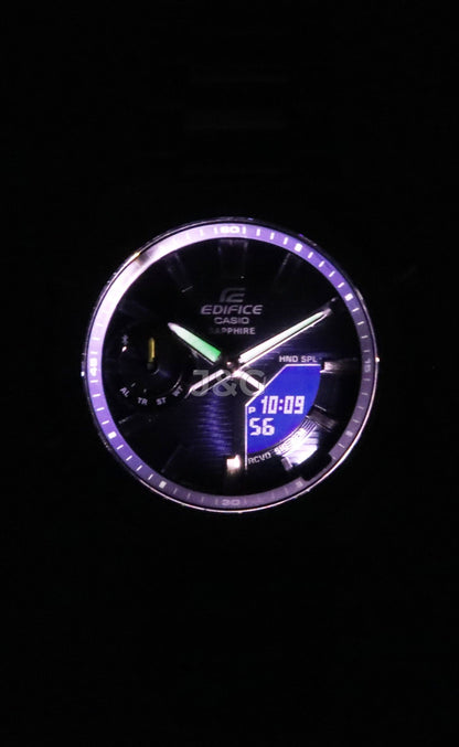 Casio Edifice Alarm Blue Stainless steel Male ECB-S10D-2A. A brand-new Casio Edifice watch featuring a Blue dial and a Stainless steel strap. Side view. - view 3