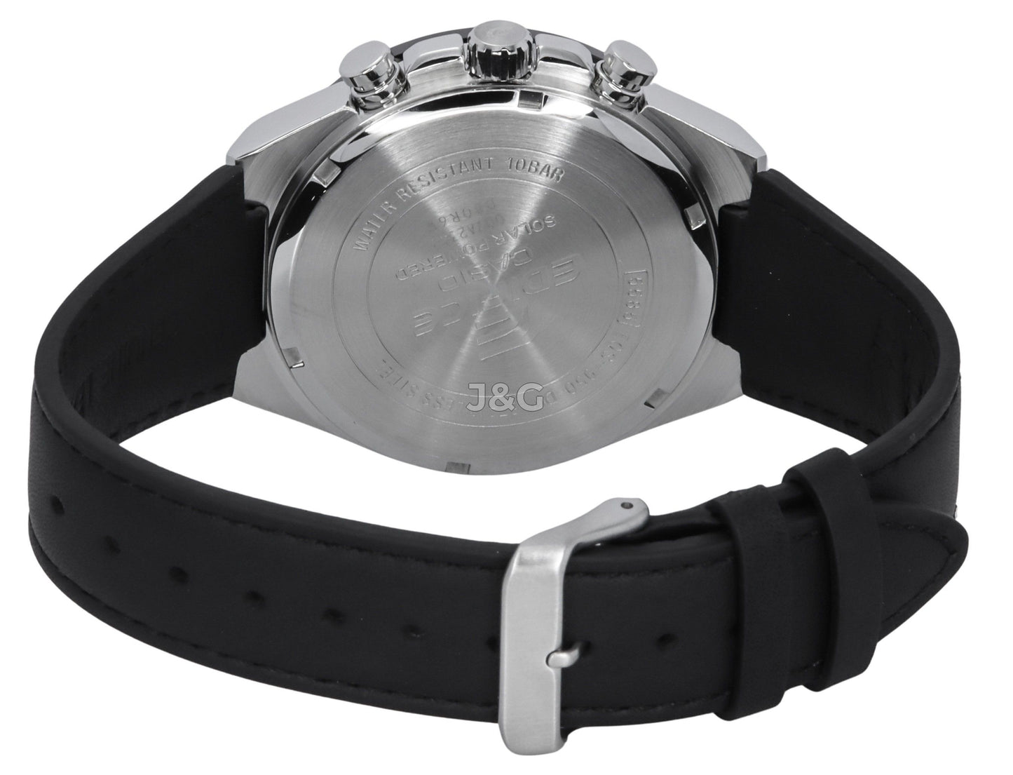 Casio Edifice Chronograph function Burgundy Leather Male EQS-950BL-5A. A brand-new Casio Edifice watch featuring a Burgundy dial and a Leather strap. Side view. - view 4