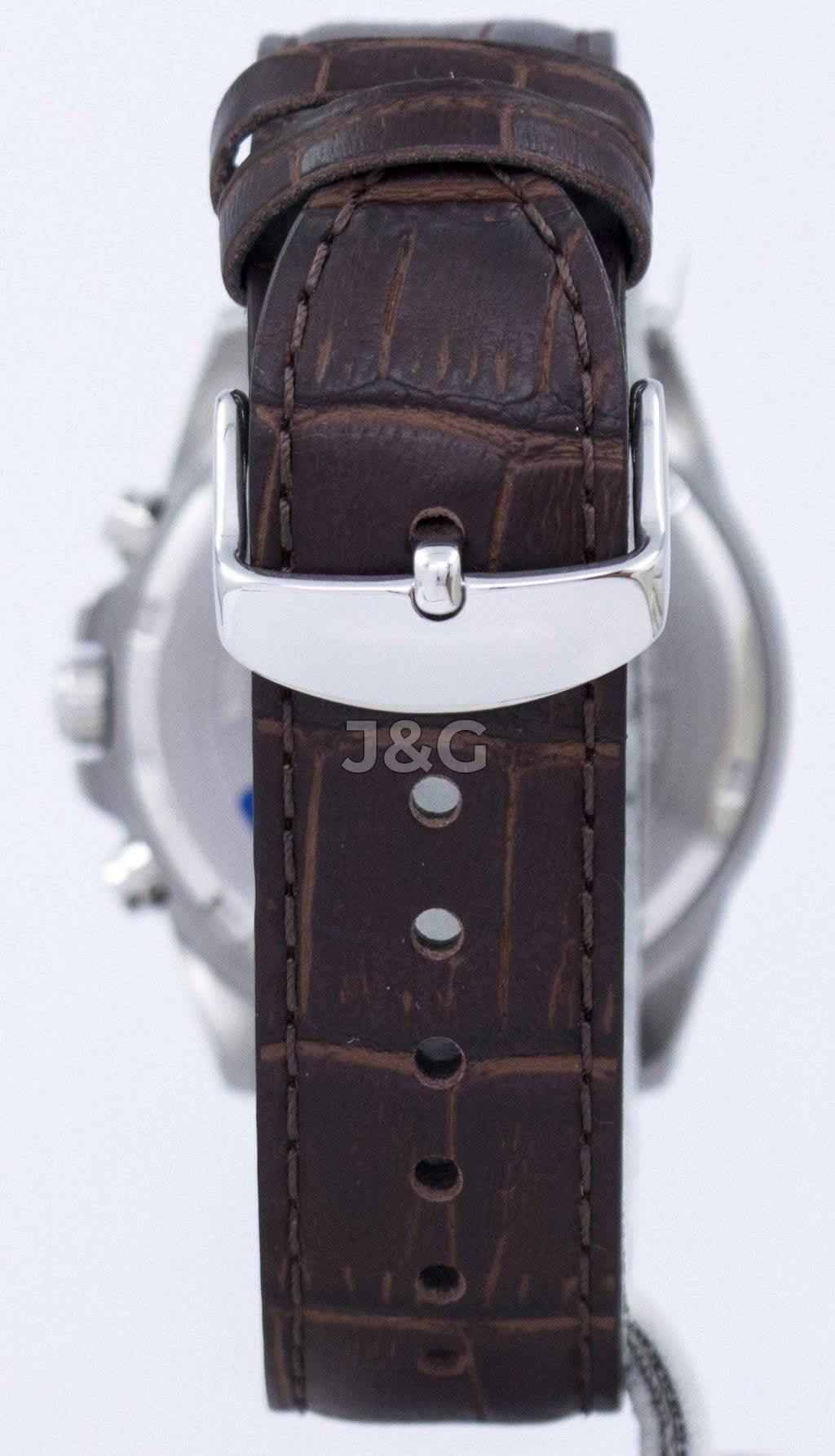 Casio Edifice Date display Black Leather Male EFR-526L-7AV. A brand-new Casio Edifice watch featuring a Black dial and a Leather strap. Front view. - view 4