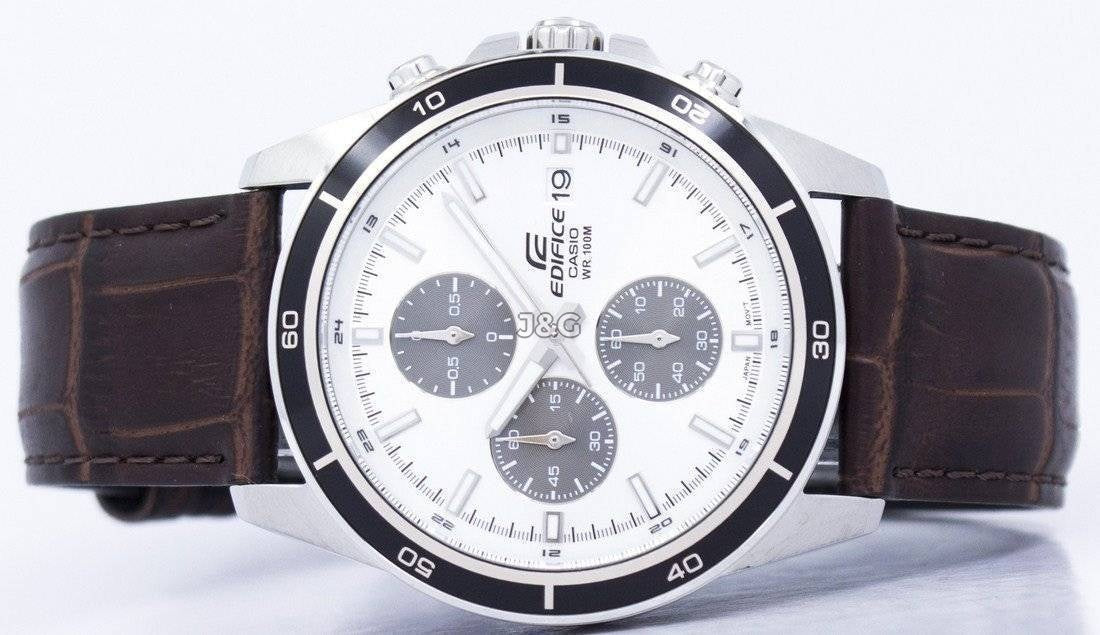 Casio Edifice Date display Black Leather Male EFR-526L-7AV. A brand-new Casio Edifice watch featuring a Black dial and a Leather strap. Front view. - view 5