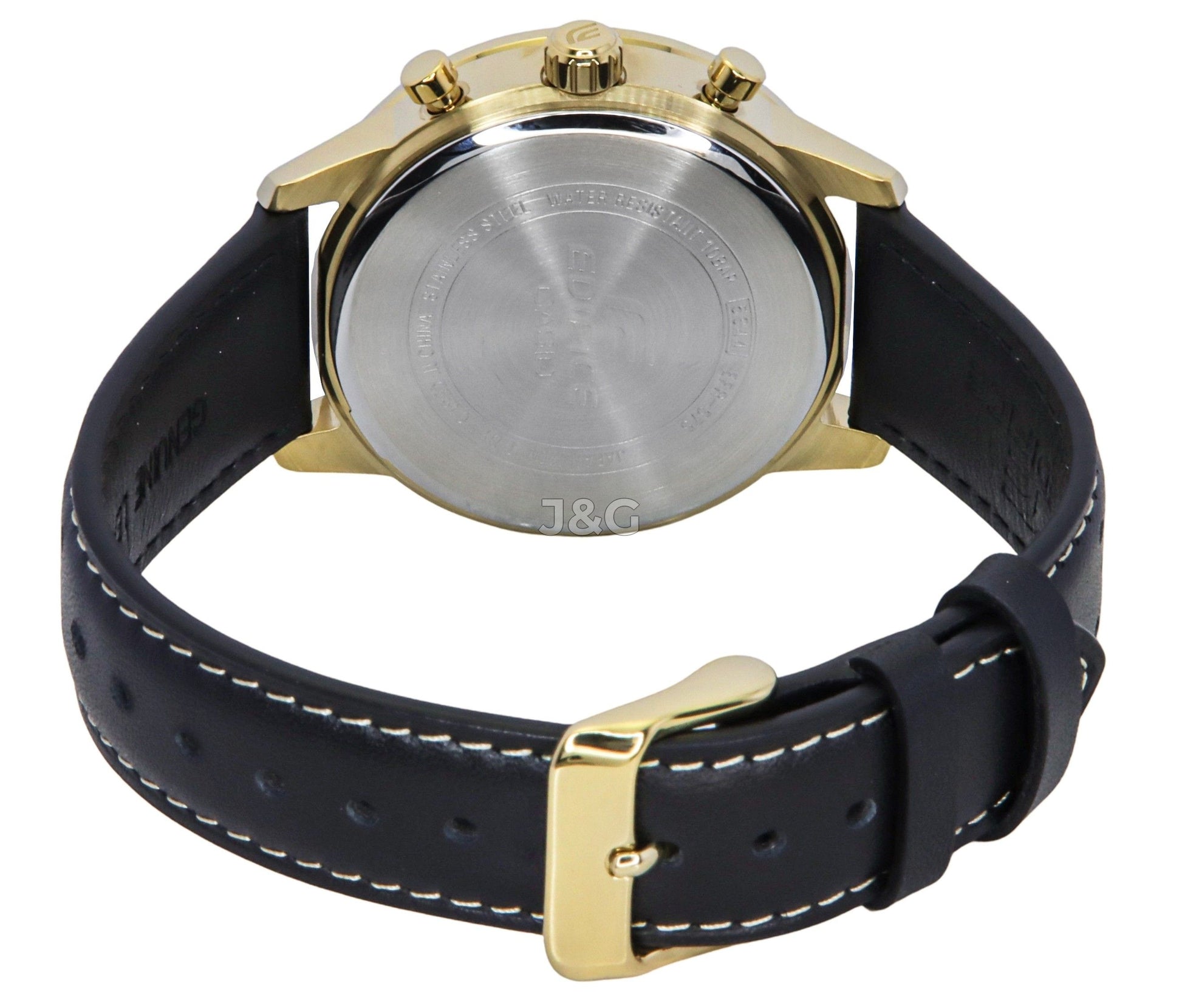 Casio Edifice Date display Green Leather Male EFR-575CL-3A. A brand-new Casio Edifice watch featuring a Green dial and a Leather strap. Angled view. - view 4