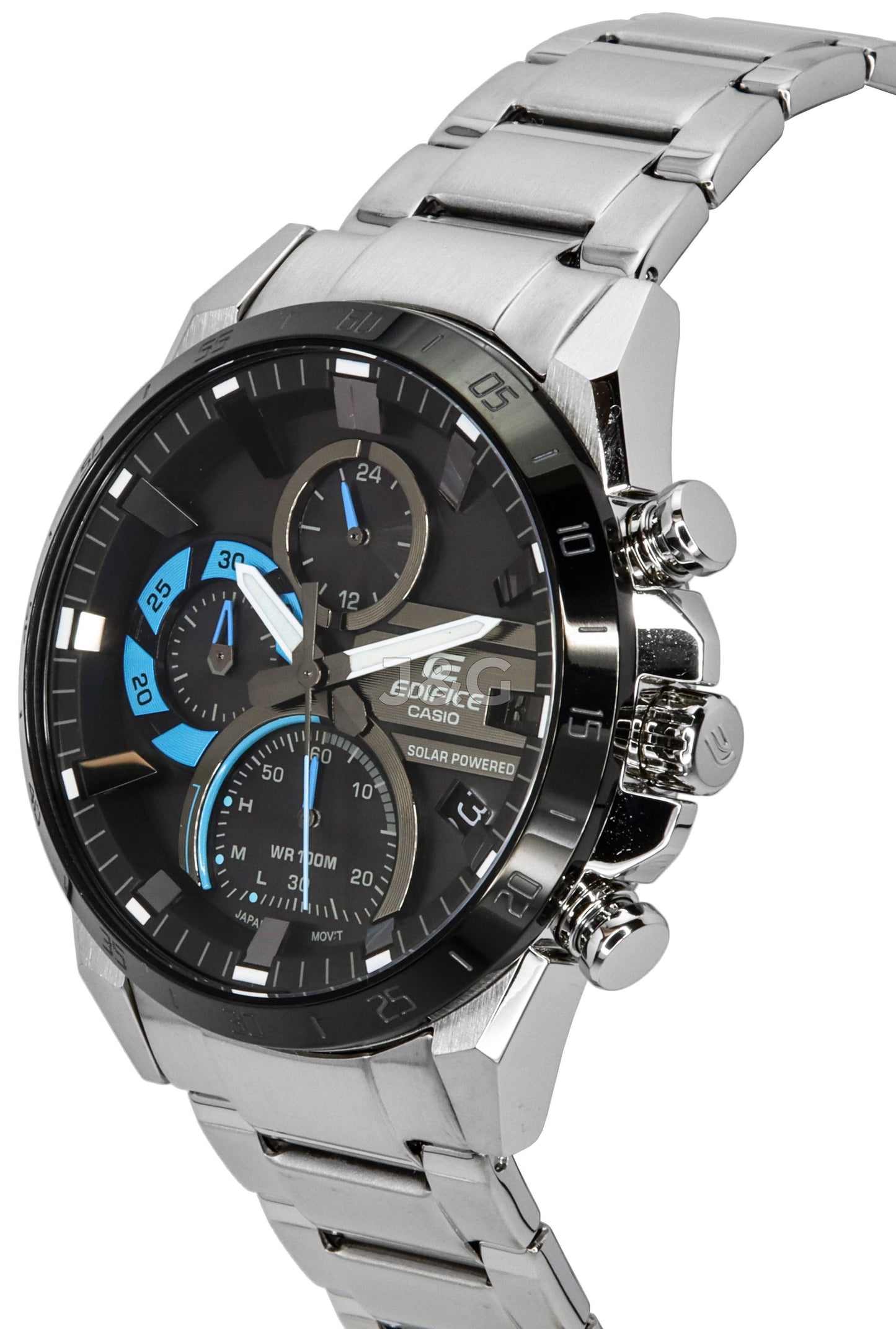 Casio Edifice Date display White Stainless steel Male EQS-940DB-1B. A brand-new Casio Edifice watch featuring a White dial and a Stainless steel strap. Side view. - view 3