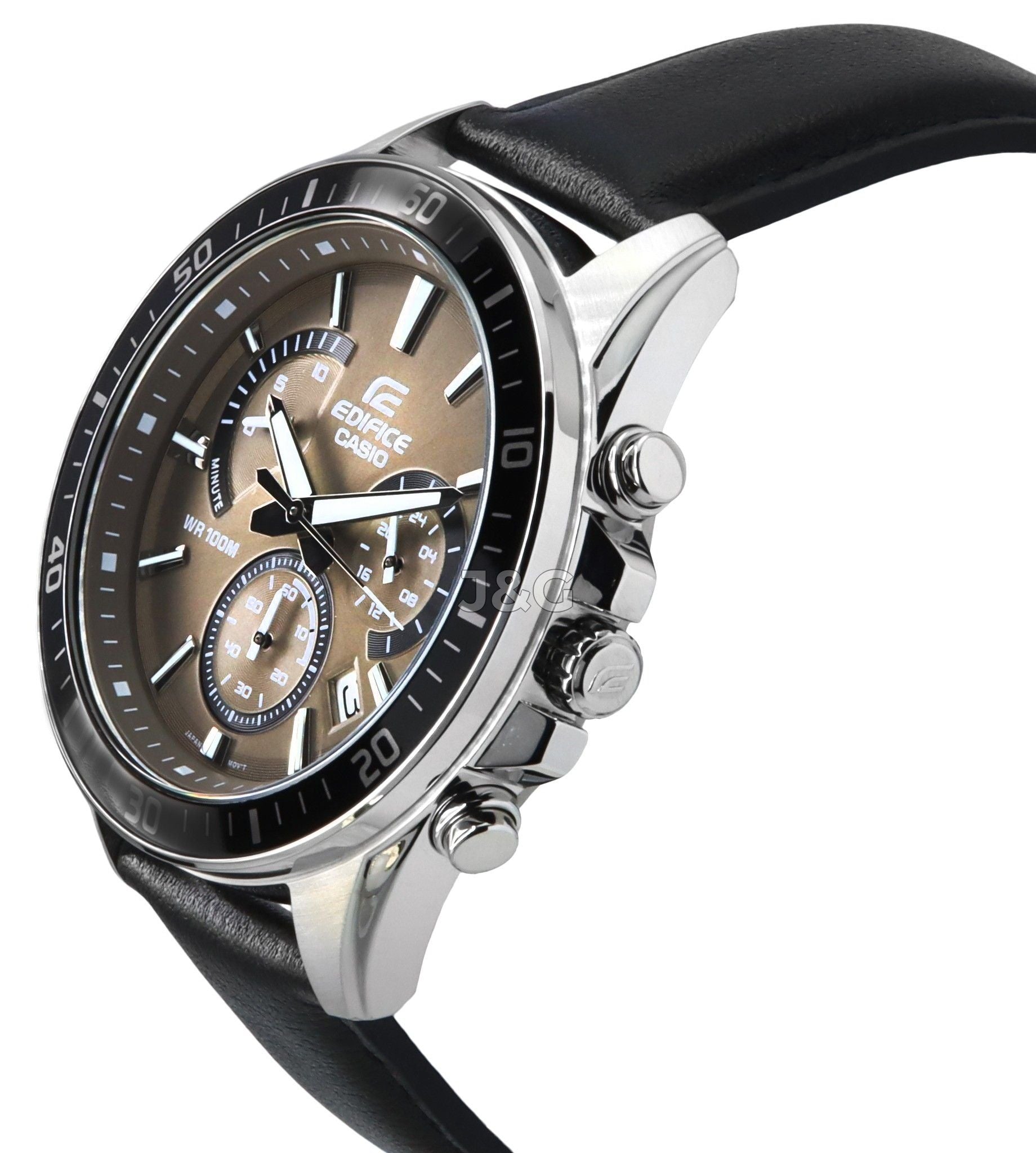 Casio Edifice Quartz movement Black Leather Male EFR-552L-5A. A brand-new Casio Edifice watch featuring a Black dial and a Leather strap. Side view. - view 3