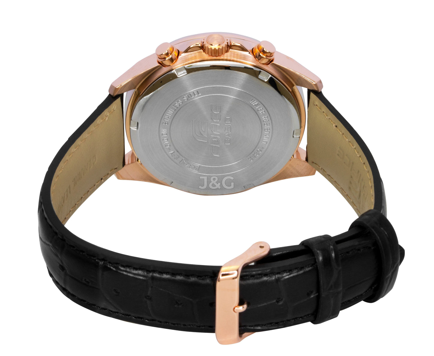 Casio Edifice Quartz movement Black Leather Male EFV-610ECL-1A. A brand-new Casio Edifice watch featuring a Black dial and a Leather strap. Angled view. - view 4