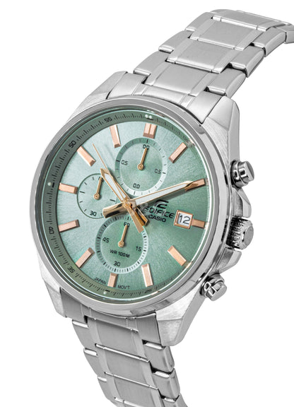 Casio Edifice Quartz movement Green Leather Male EFV-610DE-3A. A brand-new Casio Edifice watch featuring a Green dial and a Leather strap. Side view. - view 3