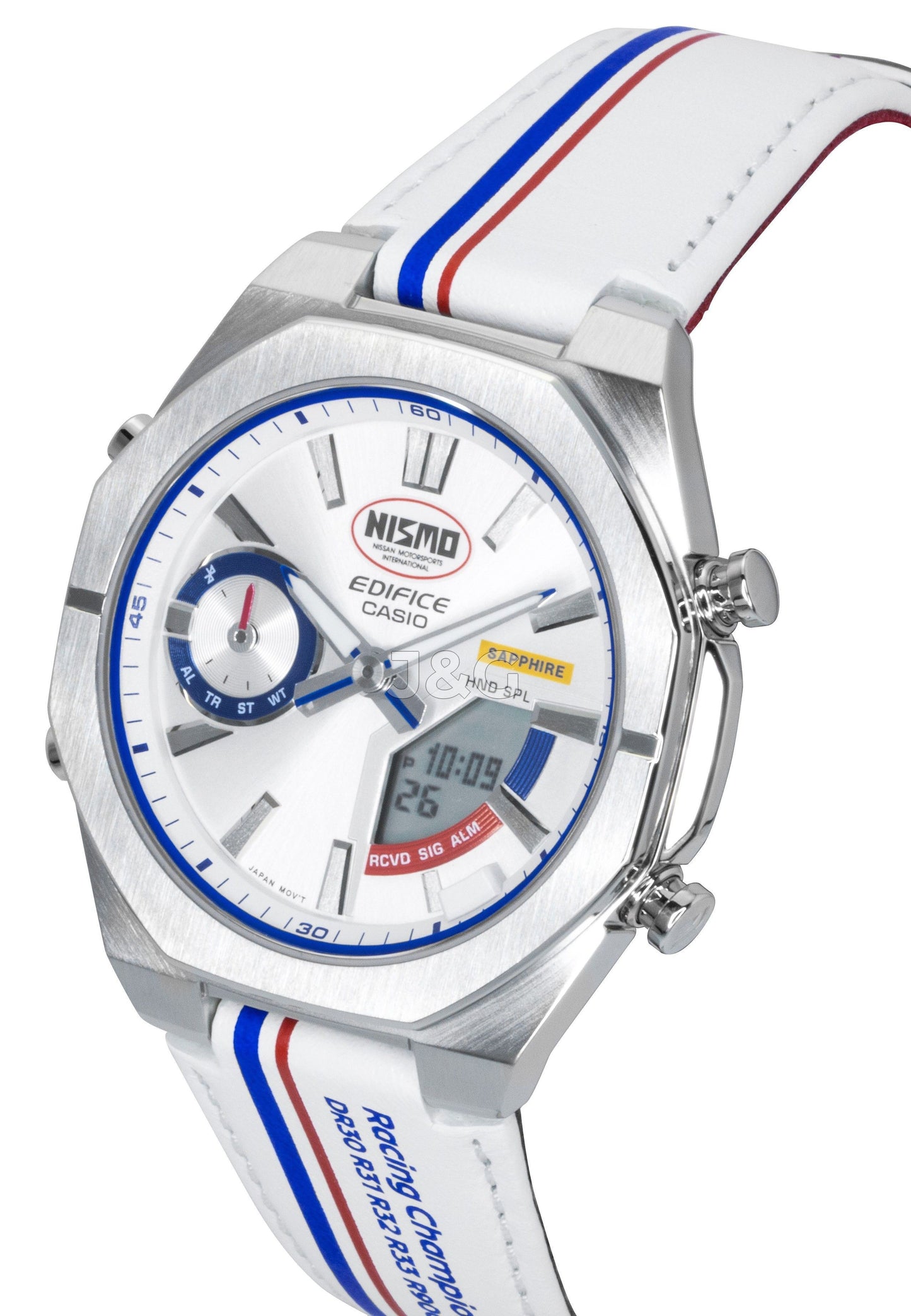 Casio Edifice Quartz movement Silver Male ECB-S10NIS-7A. A brand-new Casio Edifice watch featuring a Silver dial. Angled view. - view 4