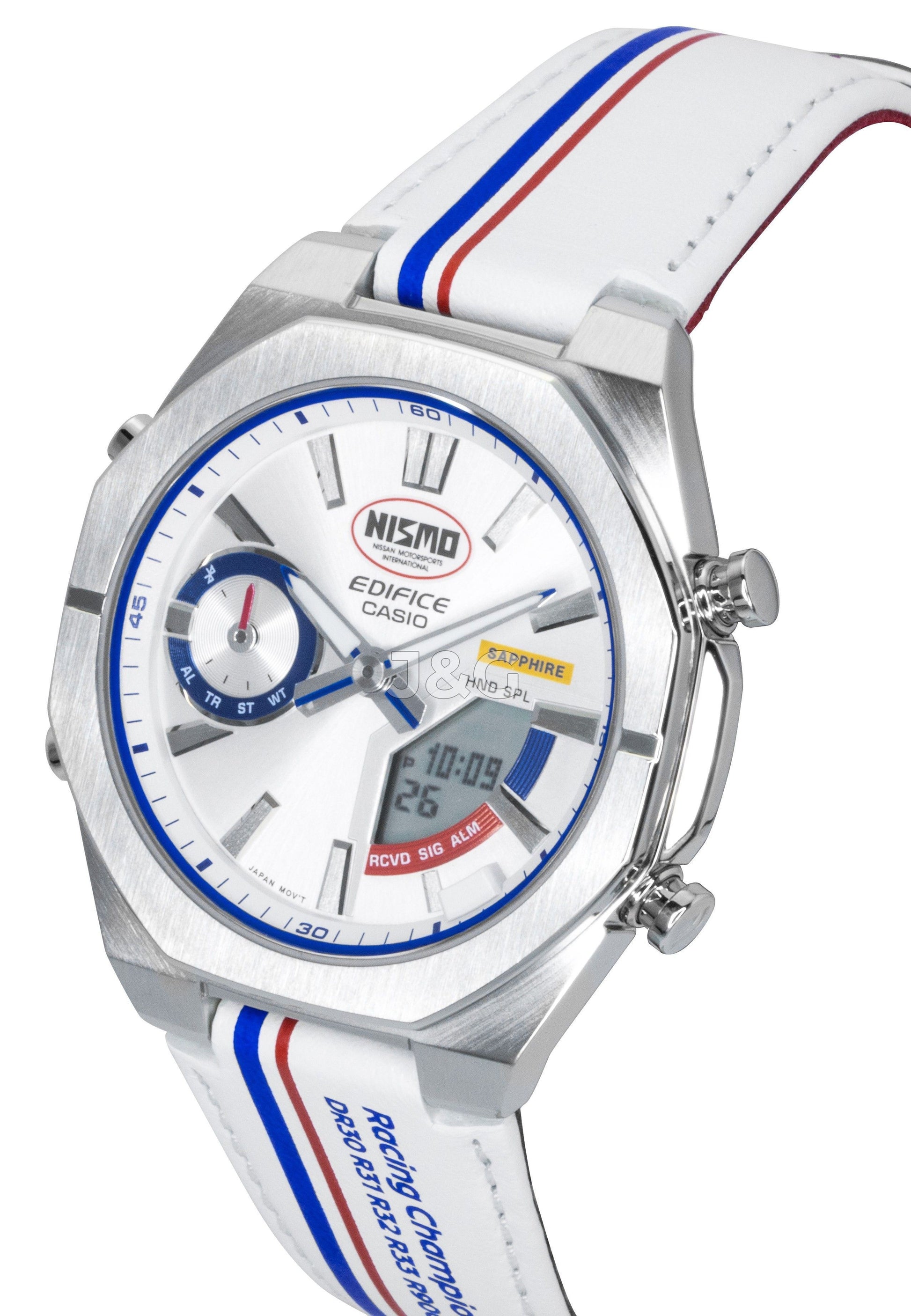 Casio Edifice Quartz movement Silver Male ECB-S10NIS-7A. A brand-new Casio Edifice watch featuring a Silver dial. Angled view. - view 4