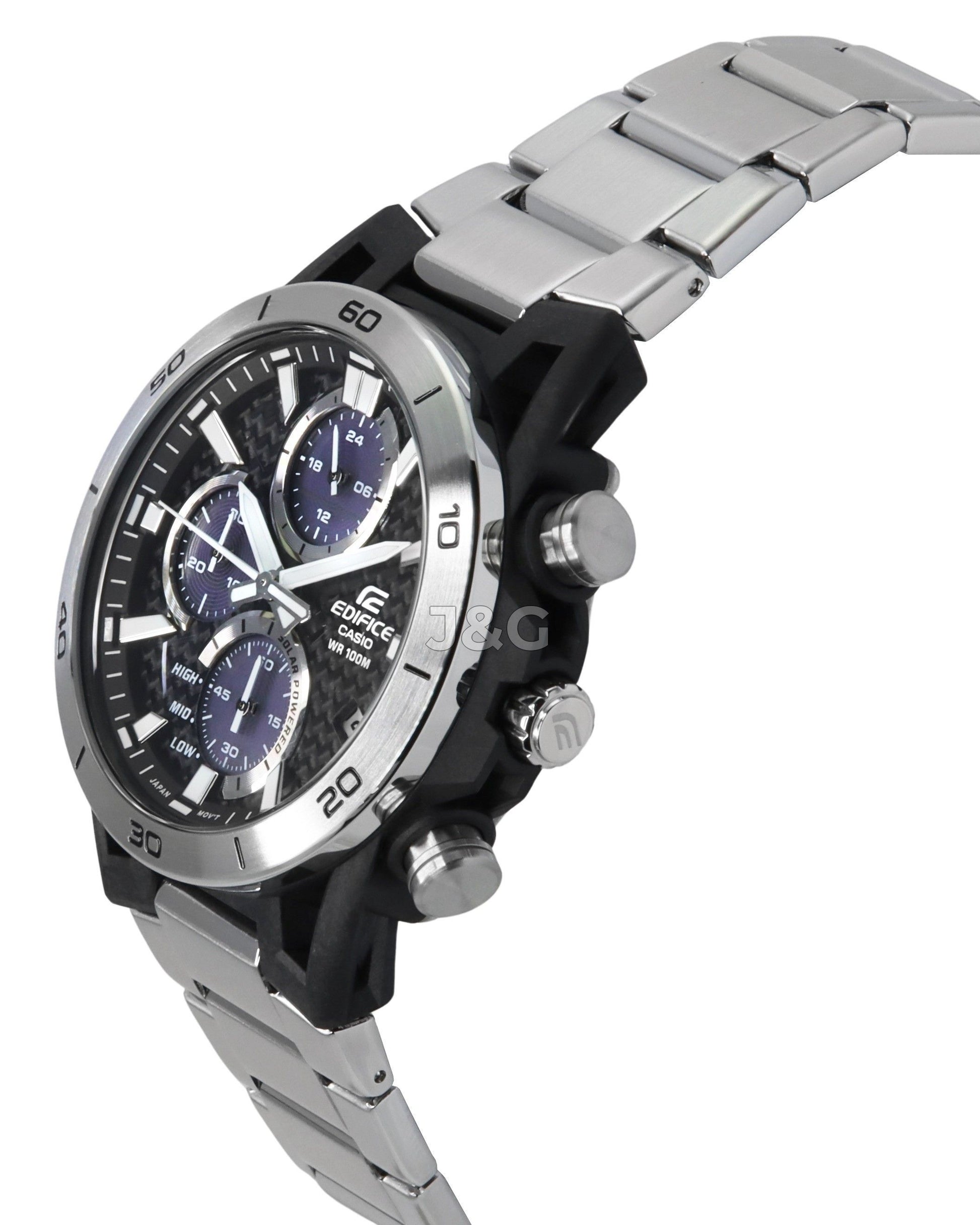 Casio Edifice Sospensione Chronograph function Grey Stainless steel Male EQS-960D-1AV. A brand-new Casio Edifice watch featuring a Grey dial and a Stainless steel strap. Angled view. - view 3