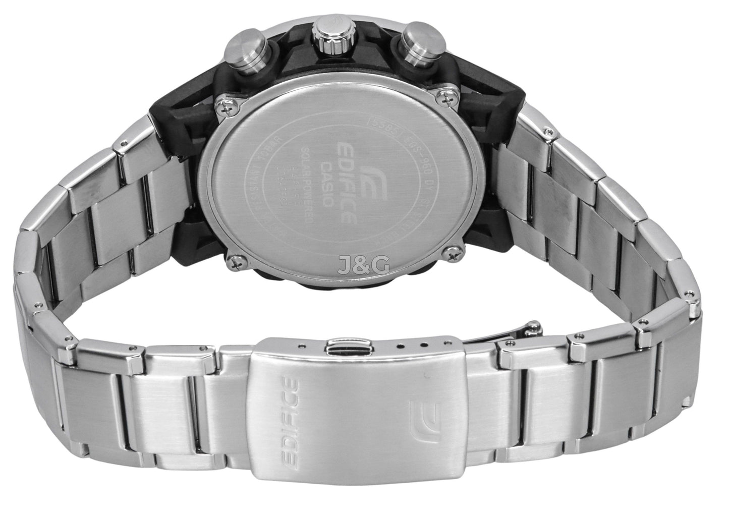 Casio Edifice Sospensione Chronograph function Grey Stainless steel Male EQS-960D-1AV. A brand-new Casio Edifice watch featuring a Grey dial and a Stainless steel strap. Angled view. - view 4