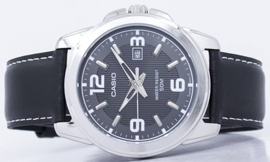 Casio Enticer Date display Black Leather Male MTP-1314L-8AVDF. A brand-new Casio Enticer watch featuring a Black dial and a Leather strap. Side view. - view 5