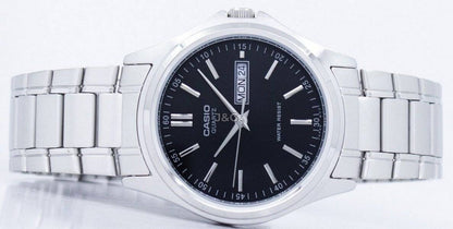 Casio Enticer Date display Black Stainless steel Male MTP-1239D-1ADF. A brand-new Casio Enticer watch featuring a Black dial and a Stainless steel strap. Front view. - view 4