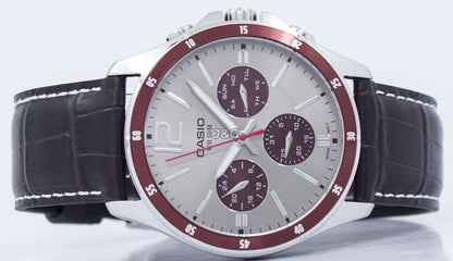 Casio Enticer Date display White Leather Male MTP-1374L-7A1VDF. A brand-new Casio Enticer watch featuring a White dial and a Leather strap. Front view. - view 5