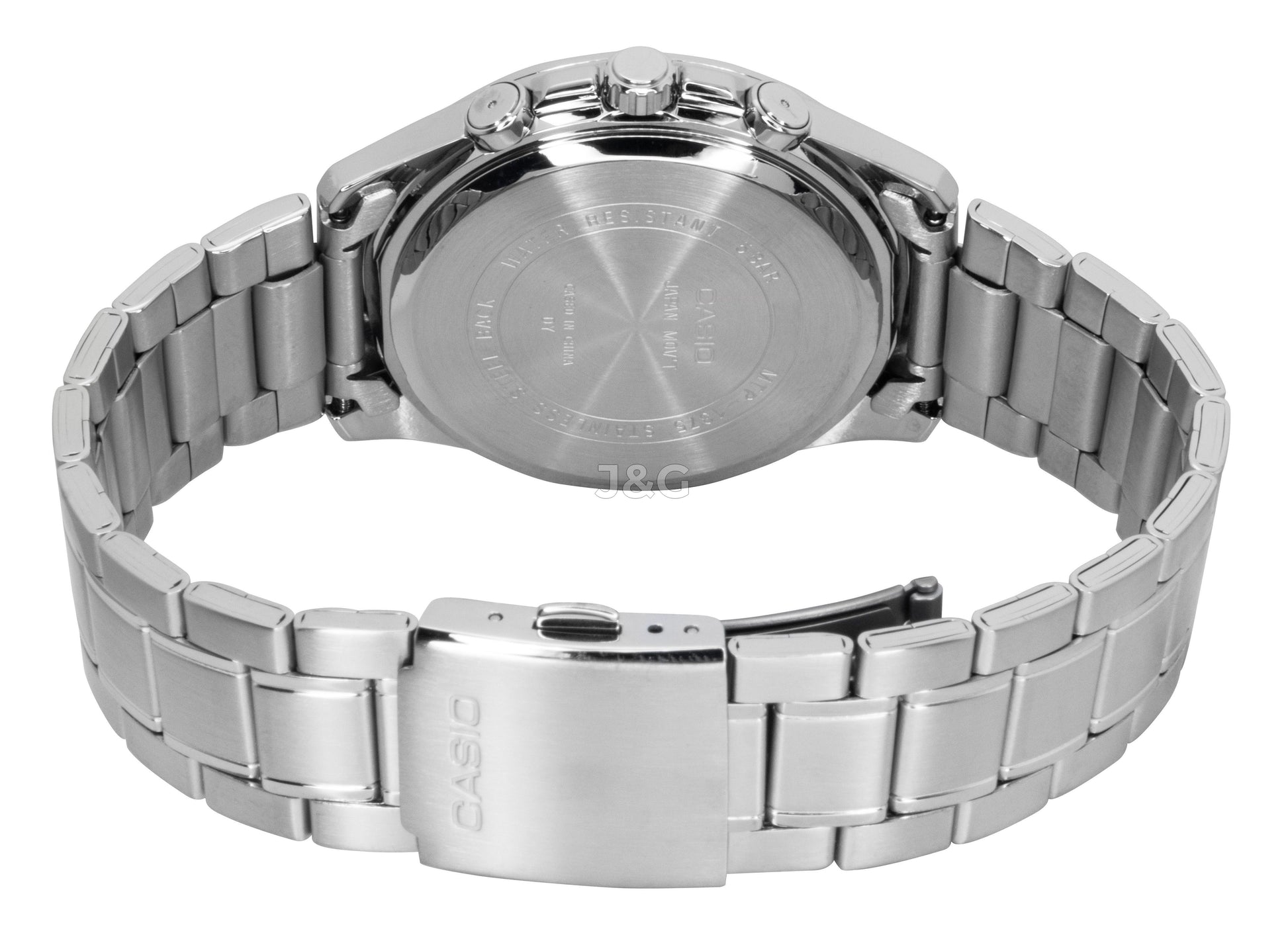 Casio Enticer Quartz movement Green Stainless steel Male MTP-1375D-3. A brand-new Casio Enticer watch featuring a Green dial and a Stainless steel strap. Front view. - view 5