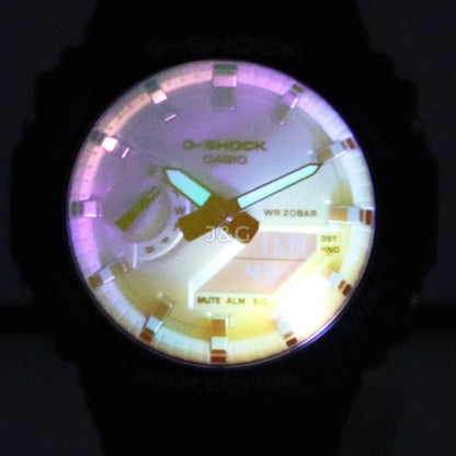 Casio G-Shock Alarm Black Male GA-2100SR-1A. A brand-new Casio G-Shock watch featuring a Black dial. Side view. - view 3