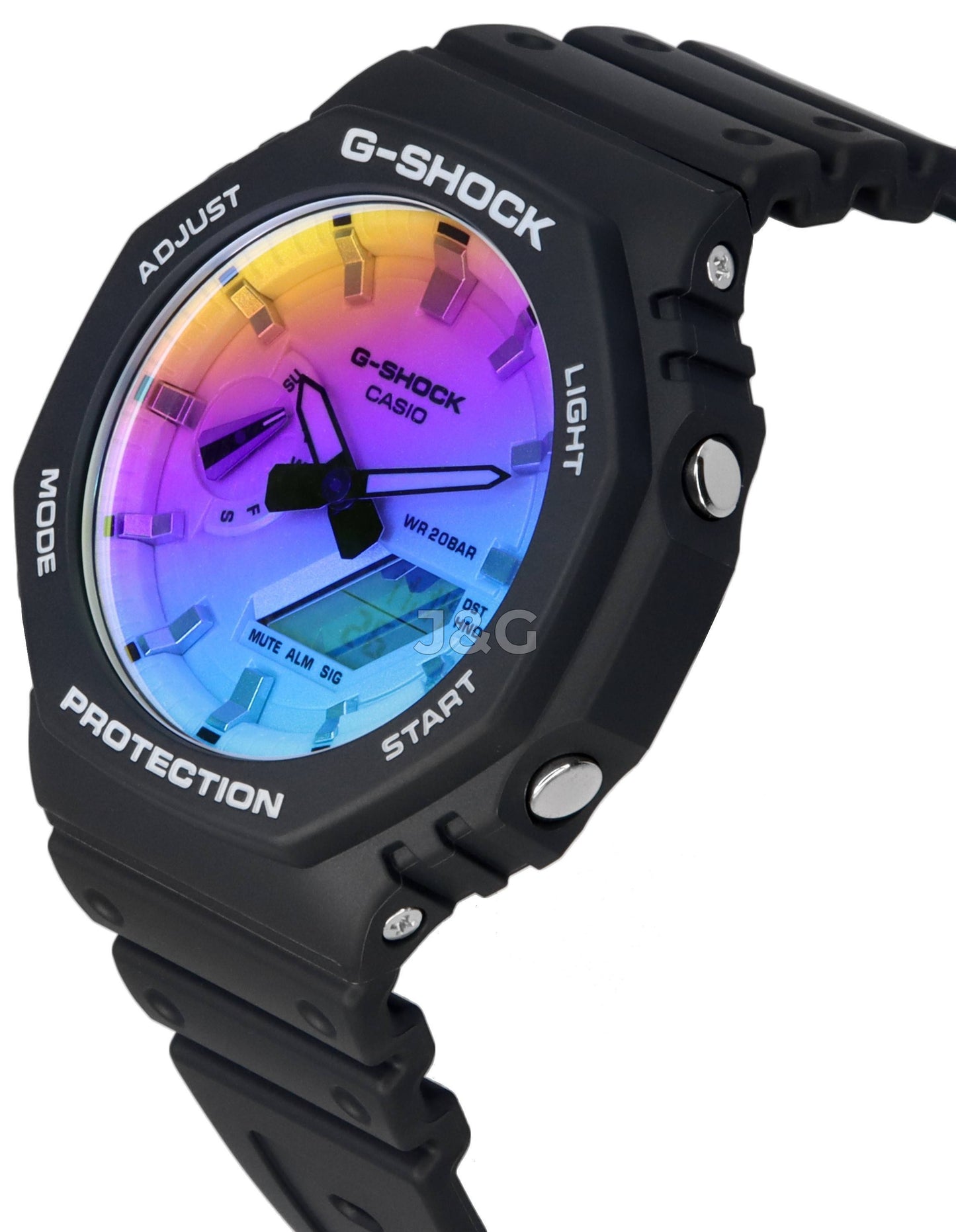 Casio G-Shock Alarm Black Male GA-2100SR-1A. A brand-new Casio G-Shock watch featuring a Black dial. Side view. - view 4