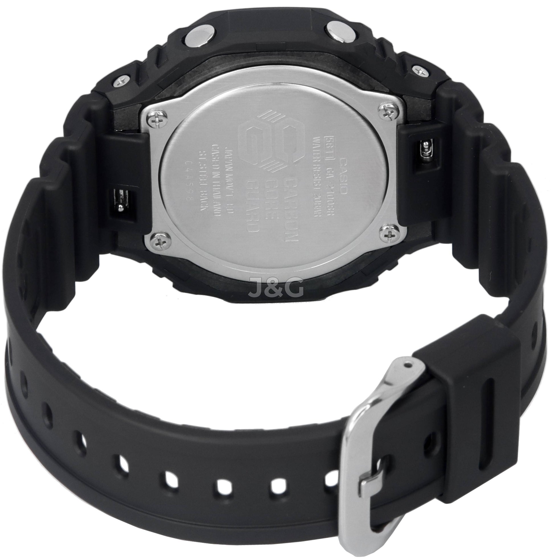 Casio G-Shock Alarm Black Male GA-2100SR-1A. A brand-new Casio G-Shock watch featuring a Black dial. Side view. - view 5