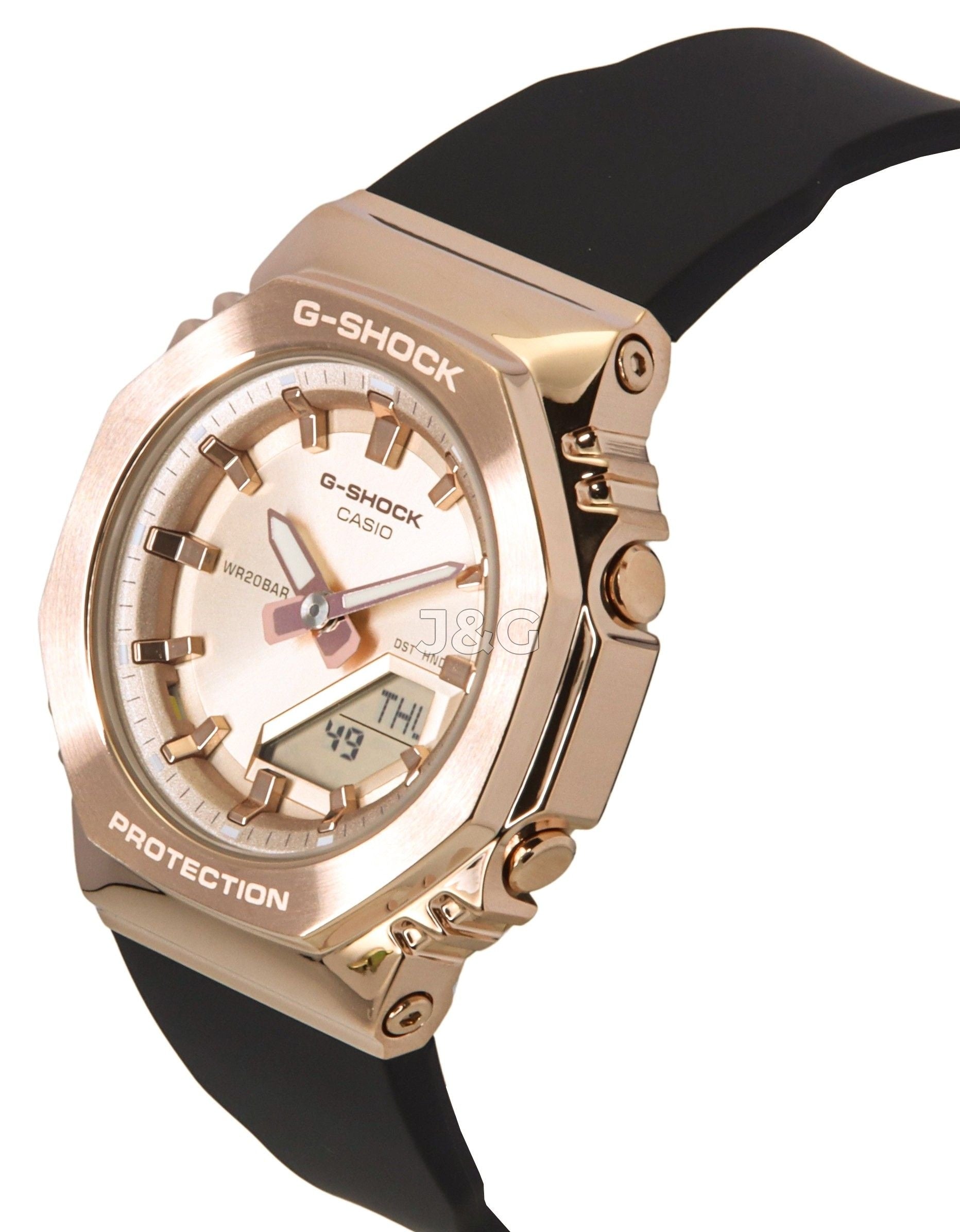 Casio G-Shock Alarm Gold Plastic Female GM-S2110PG-1A4. A brand-new Casio G-Shock watch featuring a Gold dial and a Plastic strap. Front view. - view 4