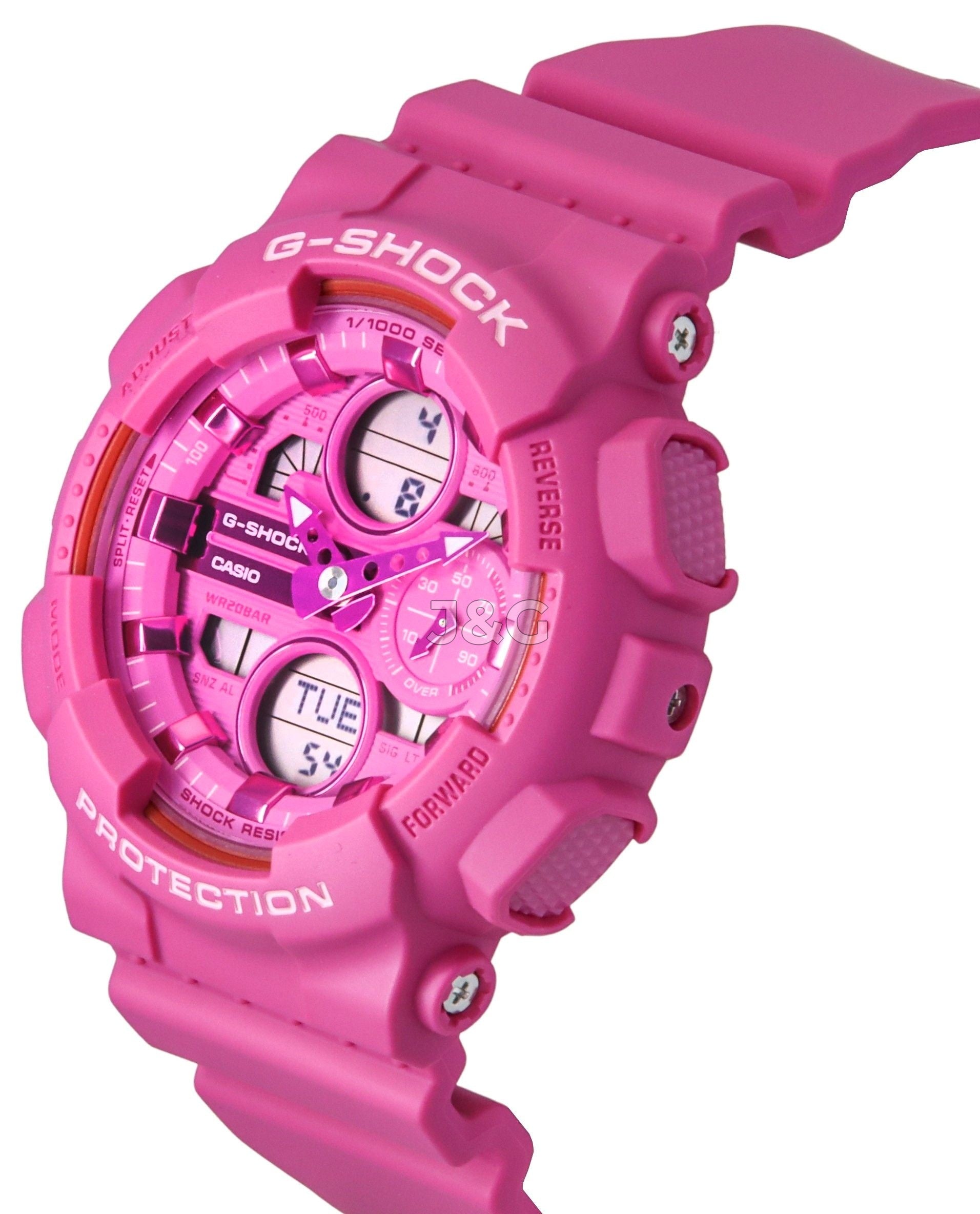 Casio G-Shock Alarm Pink Plastic Female GMA-S140PP-4A. A brand-new Casio G-Shock watch featuring a Pink dial and a Plastic strap. Side view. - view 4