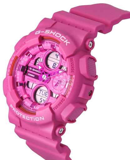 Casio G-Shock Alarm Pink Plastic Female GMA-S140PP-4A. A brand-new Casio G-Shock watch featuring a Pink dial and a Plastic strap. Side view. - view 4
